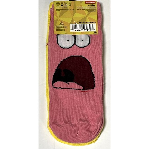 SpongeBob SquarePants Socks Mens 2 Pack Funny Cartoon Crew Yellow Novelty Gift - Picture 2 of 4